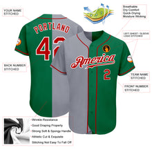 Load image into Gallery viewer, Custom Kelly Green Red-Gray Authentic Split Fashion Baseball Jersey
