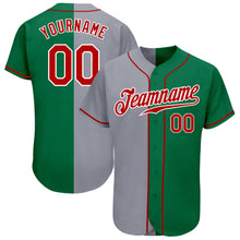 Load image into Gallery viewer, Custom Kelly Green Red-Gray Authentic Split Fashion Baseball Jersey
