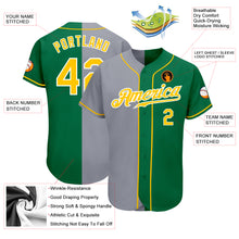 Load image into Gallery viewer, Custom Kelly Green Gold-Gray Authentic Split Fashion Baseball Jersey
