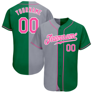 Custom Kelly Green Pink-Gray Authentic Split Fashion Baseball Jersey