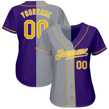 Load image into Gallery viewer, Custom Purple Gold-Gray Authentic Split Fashion Baseball Jersey
