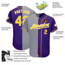 Load image into Gallery viewer, Custom Purple Gold-Gray Authentic Split Fashion Baseball Jersey
