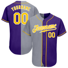 Load image into Gallery viewer, Custom Purple Gold-Gray Authentic Split Fashion Baseball Jersey
