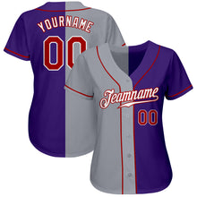 Load image into Gallery viewer, Custom Purple Red-Gray Authentic Split Fashion Baseball Jersey
