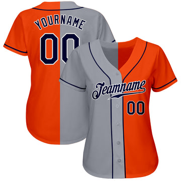 Custom Orange Navy-Gray Authentic Split Fashion Baseball Jersey