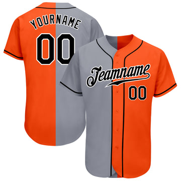 Custom Orange Black-Gray Authentic Split Fashion Baseball Jersey