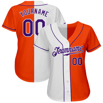 Custom Orange Purple-White Authentic Split Fashion Baseball Jersey