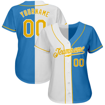 Custom Powder Blue Gold-White Authentic Split Fashion Baseball Jersey