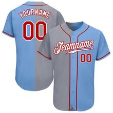 Load image into Gallery viewer, Custom Light Blue Red-Gray Authentic Split Fashion Baseball Jersey
