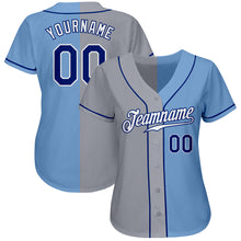 Load image into Gallery viewer, Custom Light Blue Royal-Gray Authentic Split Fashion Baseball Jersey
