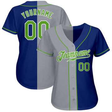 Custom Royal Neon Green-Gray Authentic Split Fashion Baseball Jersey