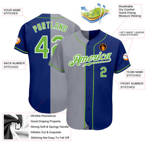 Custom Royal Neon Green-Gray Authentic Split Fashion Baseball Jersey