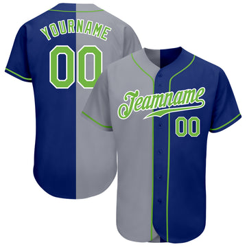 Custom Royal Neon Green-Gray Authentic Split Fashion Baseball Jersey