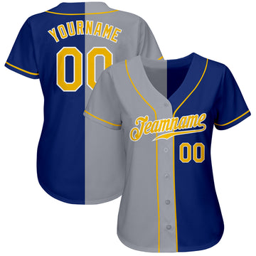 Custom Royal Gold-Gray Authentic Split Fashion Baseball Jersey