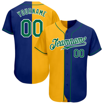 Custom Royal Kelly Green-Yellow Authentic Split Fashion Baseball Jersey