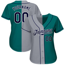 Load image into Gallery viewer, Custom Teal Navy-Gray Authentic Split Fashion Baseball Jersey
