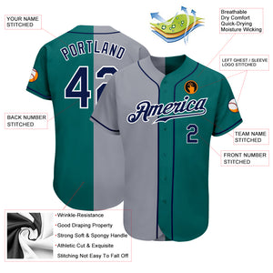 Custom Teal Navy-Gray Authentic Split Fashion Baseball Jersey