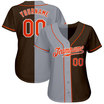 Custom Brown Orange-Gray Authentic Split Fashion Baseball Jersey