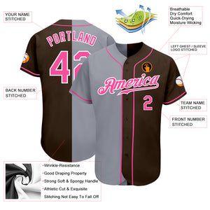 Custom Brown Pink-Gray Authentic Split Fashion Baseball Jersey