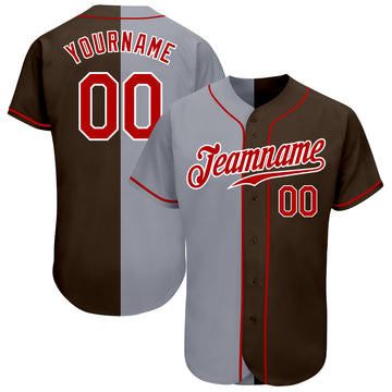 Custom Brown Red-Gray Authentic Split Fashion Baseball Jersey