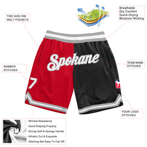 Custom Red White-Black Authentic Throwback Split Fashion Basketball Shorts