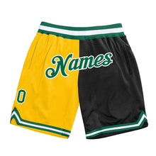 Load image into Gallery viewer, Custom Gold Kelly Green-Black Authentic Throwback Split Fashion Basketball Shorts
