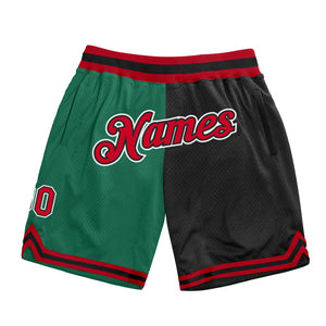 Custom Kelly Green Red-Black Authentic Throwback Split Fashion Basketball Shorts