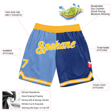 Load image into Gallery viewer, Custom Light Blue Gold-Royal Authentic Throwback Split Fashion Basketball Shorts
