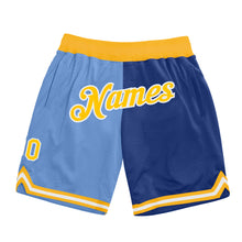 Load image into Gallery viewer, Custom Light Blue Gold-Royal Authentic Throwback Split Fashion Basketball Shorts
