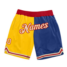 Load image into Gallery viewer, Custom Gold Cream-Royal Authentic Throwback Split Fashion Basketball Shorts
