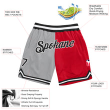 Load image into Gallery viewer, Custom Gray Black-Red Authentic Throwback Split Fashion Basketball Shorts
