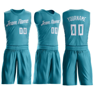 Custom Teal White Round Neck Suit Basketball Jersey - Fcustom