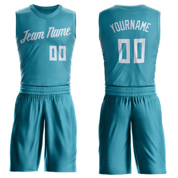 Custom Teal White Round Neck Suit Basketball Jersey - Fcustom