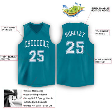 Custom Teal White V-Neck Basketball Jersey - Fcustom