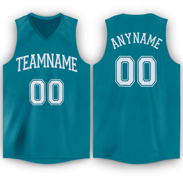 Custom Teal White V-Neck Basketball Jersey - Fcustom