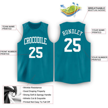 Custom Teal White Round Neck Basketball Jersey - Fcustom