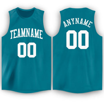 Custom Teal White Round Neck Basketball Jersey - Fcustom