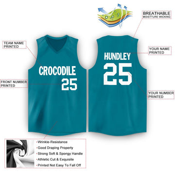 Custom Teal White V-Neck Basketball Jersey - Fcustom