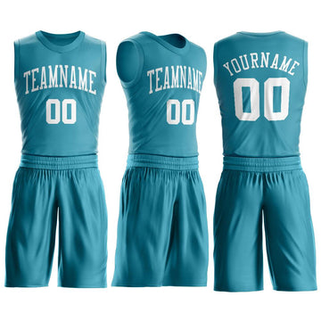 Custom Teal White Round Neck Suit Basketball Jersey - Fcustom