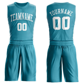 Custom Teal White Round Neck Suit Basketball Jersey - Fcustom