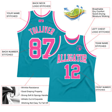 Custom Teal Pink-White Authentic Throwback Basketball Jersey