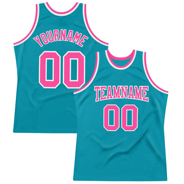 Custom Teal Pink-White Authentic Throwback Basketball Jersey