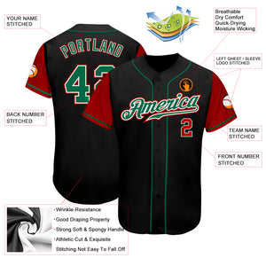 Custom Black Kelly Green-Red Authentic Two Tone Baseball Jersey