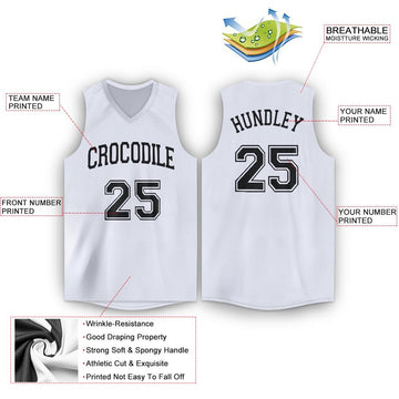 Custom White Black V-Neck Basketball Jersey - Fcustom