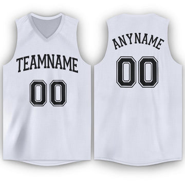 Custom White Black V-Neck Basketball Jersey - Fcustom