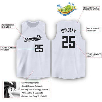 Custom White Black Round Neck Basketball Jersey - Fcustom