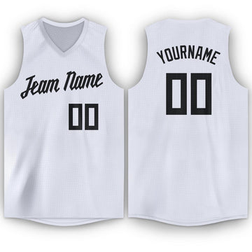 Custom White Black V-Neck Basketball Jersey - Fcustom