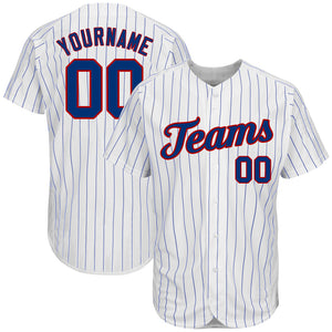 Custom White Royal Pinstripe Royal-Red Authentic Baseball Jersey