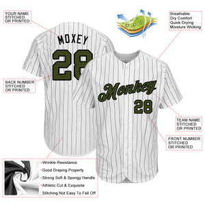 Custom White Black Pinstripe Olive-Black Authentic Memorial Day Baseball Jersey