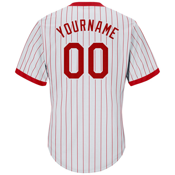 Cheap Custom Gray White Pinstripe Red Authentic Baseball Jersey